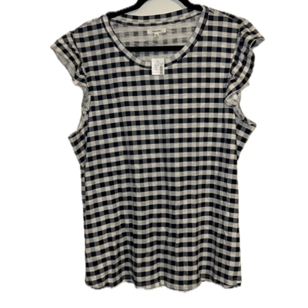 Maurices XXL Black and White Checked Gingham Capped Ruffle Sleeve Tunic
